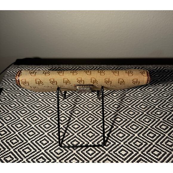 Vintage Dooney & Bourke Continental Monogram Brown Tan Leather Canvas Wallet - Picture 4 of 10